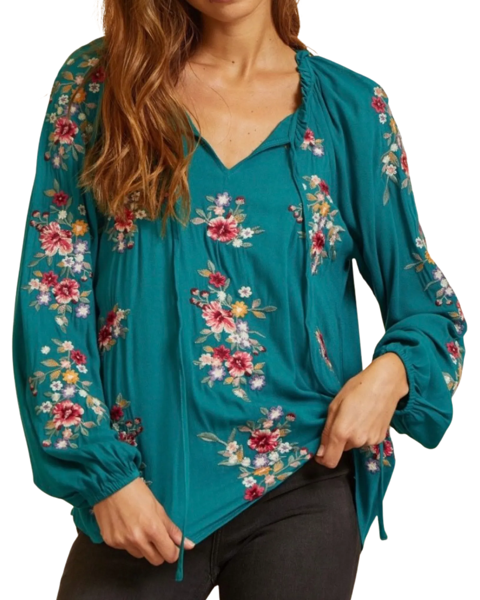 Teal Me No Lies Peasant Top