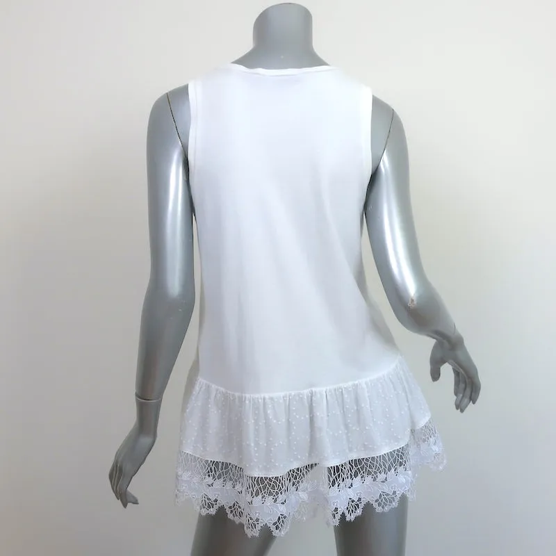 Thakoon Ruffled Lace-Hem Tank Top White Cotton Jersey Size Small
