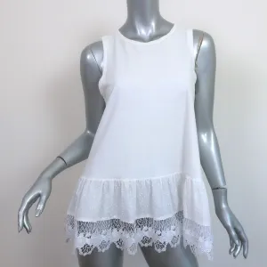 Thakoon Ruffled Lace-Hem Tank Top White Cotton Jersey Size Small