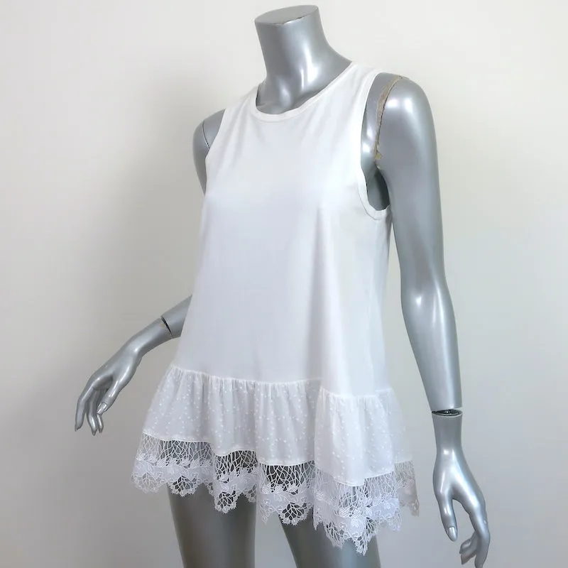Thakoon Ruffled Lace-Hem Tank Top White Cotton Jersey Size Small