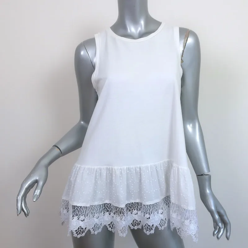 Thakoon Ruffled Lace-Hem Tank Top White Cotton Jersey Size Small