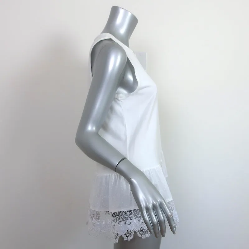 Thakoon Ruffled Lace-Hem Tank Top White Cotton Jersey Size Small