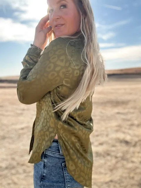 The Adeline Olive Leopard Print Blouse