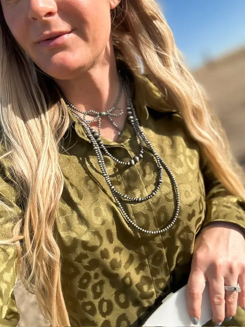 The Adeline Olive Leopard Print Blouse