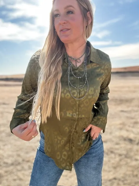 The Adeline Olive Leopard Print Blouse