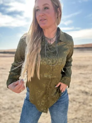 The Adeline Olive Leopard Print Blouse