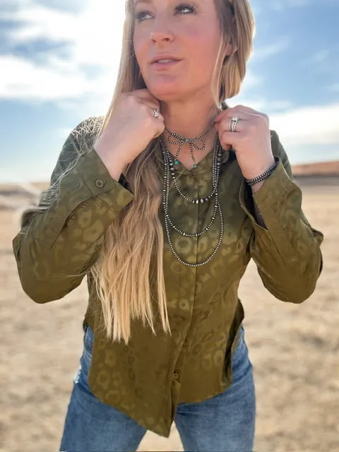 The Adeline Olive Leopard Print Blouse
