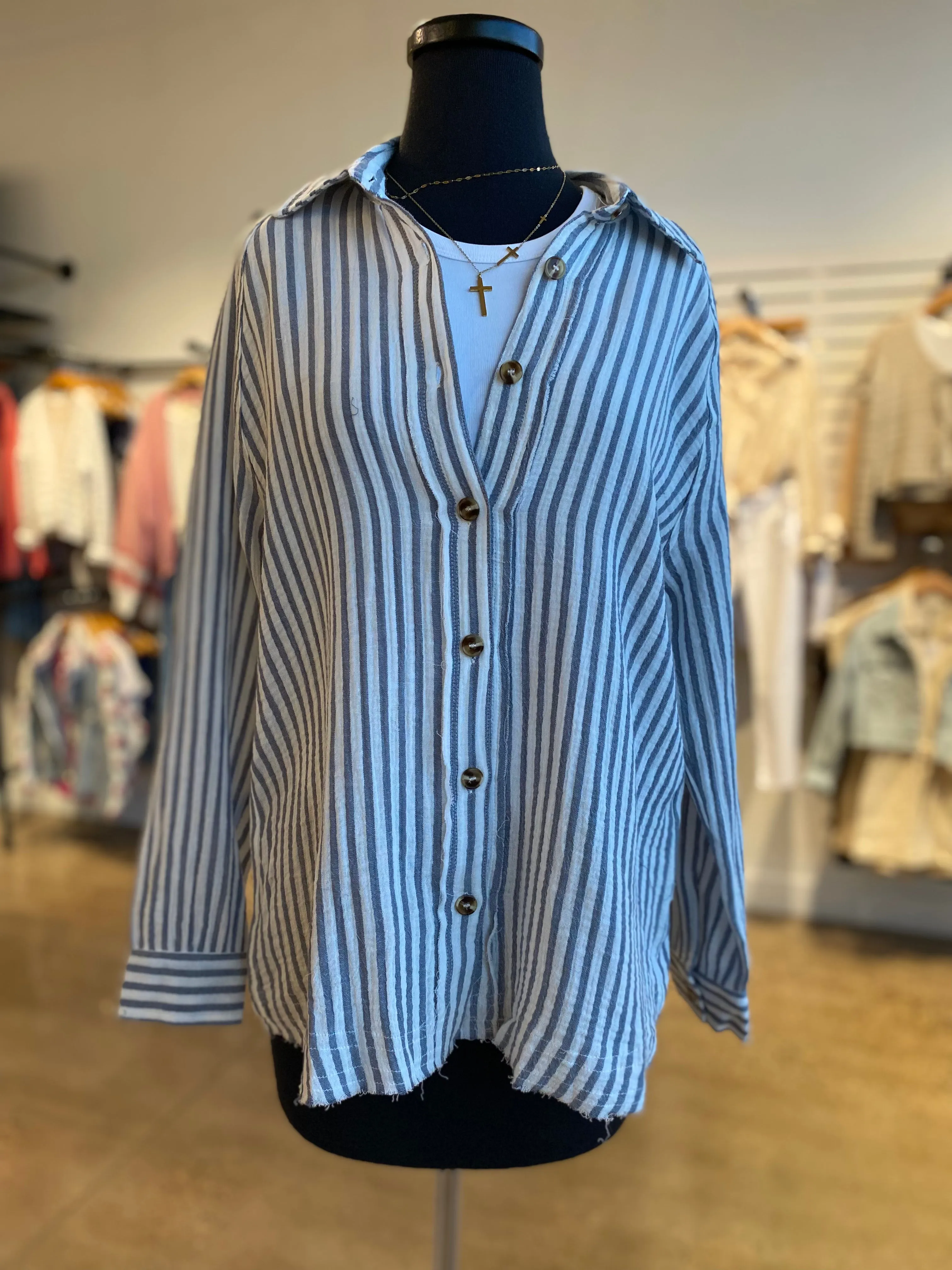 The Ana Button Down Striped Gauze Shirt