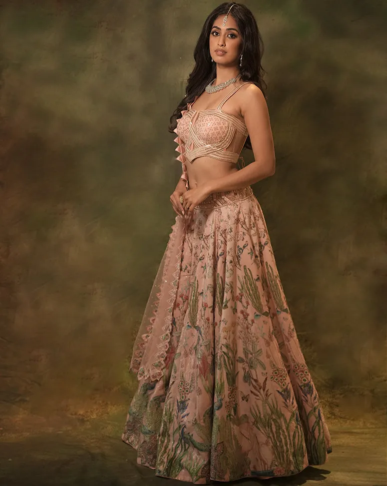 The Pink Floral Corset Lehenga