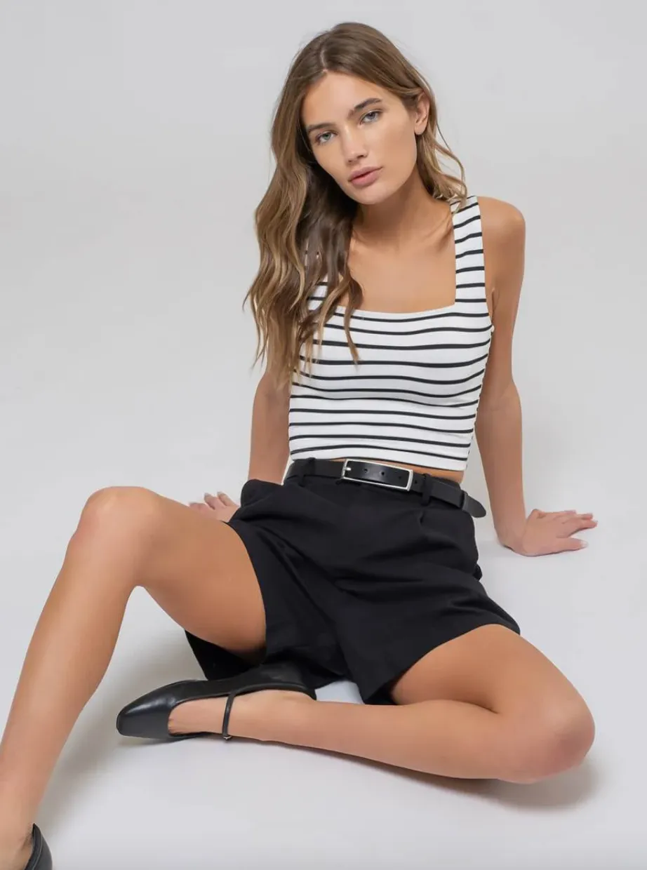 The Sasha Square Neck Striped Crop Tank