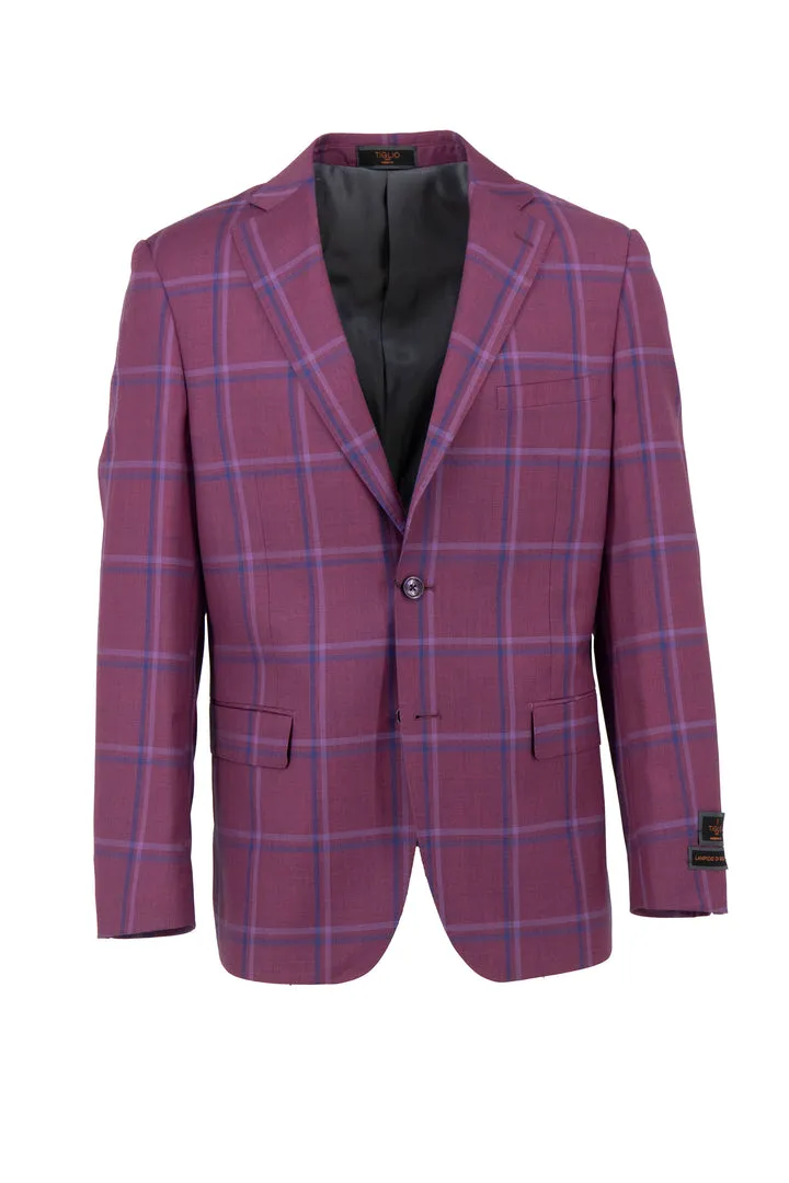 Tiglio Luxe Boysenberry with Blue Windowpane Dolcetto Modern Fit, Pure Wool Jacket TL6334
