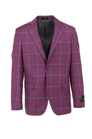 Tiglio Luxe Boysenberry with Blue Windowpane Dolcetto Modern Fit, Pure Wool Jacket TL6334