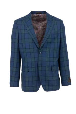Tiglio Luxe Navy With Green Windowpane Dolcetto Modern Fit, Pure Wool Jacket TL7516