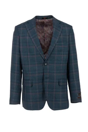 Tiglio Luxe Peacock With Windowpane Dolcetto Modern Fit, Pure Wool Jacket TL7521