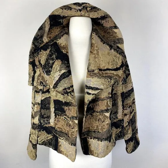 Tribal Boho Geometric Earthy Rustic Print Oversized Cowl Collar Blazer Jacket