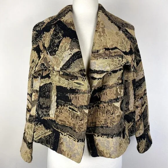 Tribal Boho Geometric Earthy Rustic Print Oversized Cowl Collar Blazer Jacket