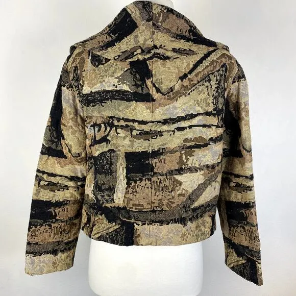 Tribal Boho Geometric Earthy Rustic Print Oversized Cowl Collar Blazer Jacket