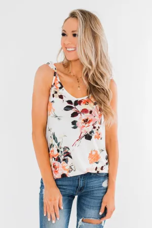 Turn & Smile Floral Tank Top- Ivory