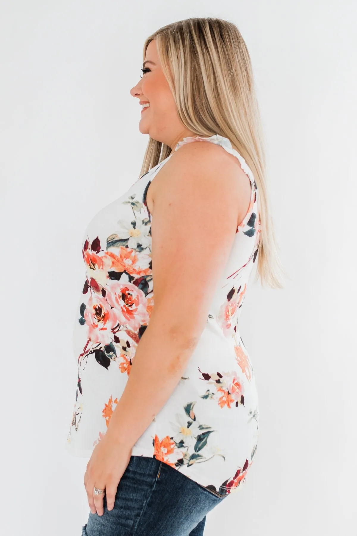 Turn & Smile Floral Tank Top- Ivory