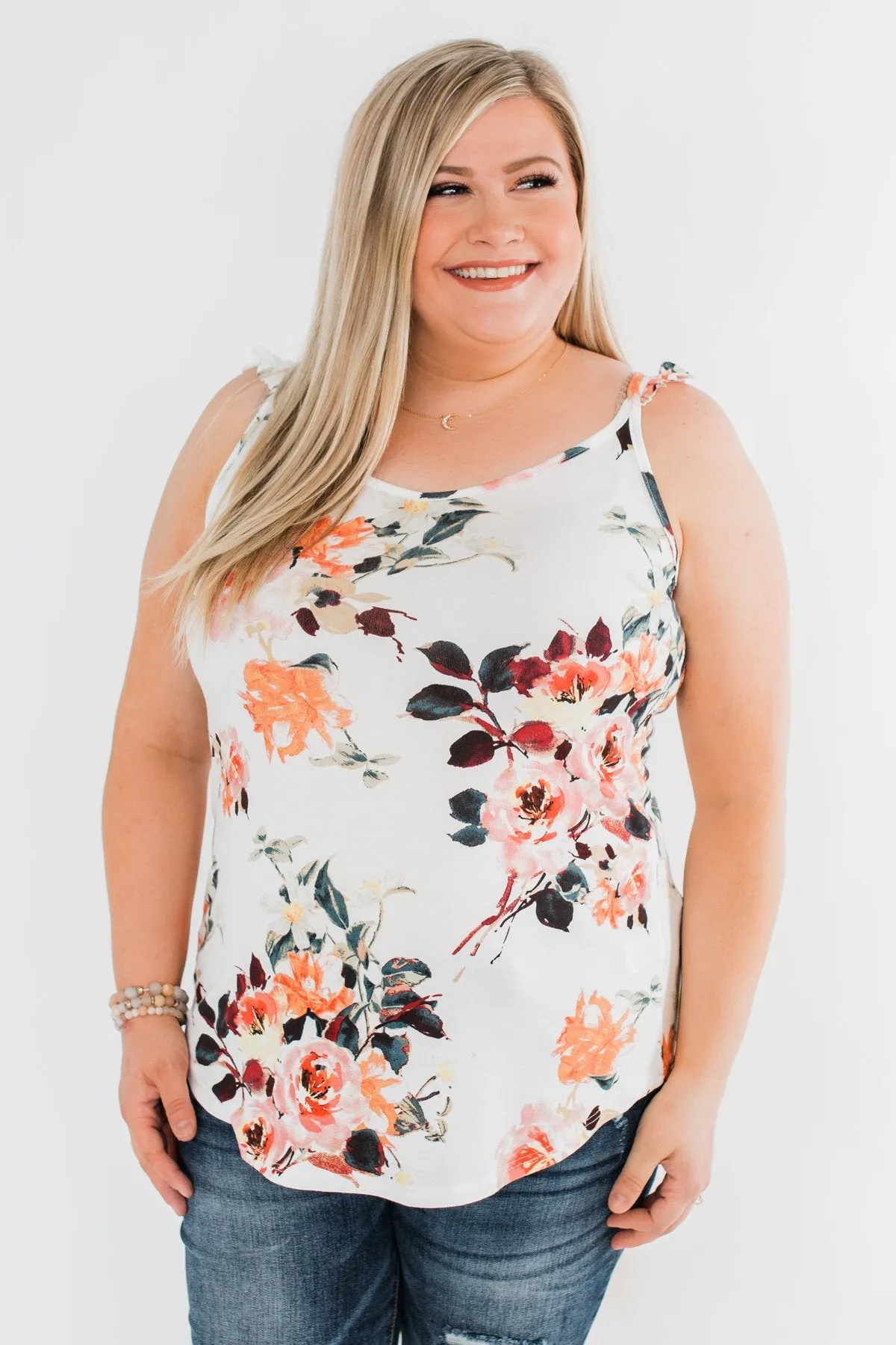 Turn & Smile Floral Tank Top- Ivory