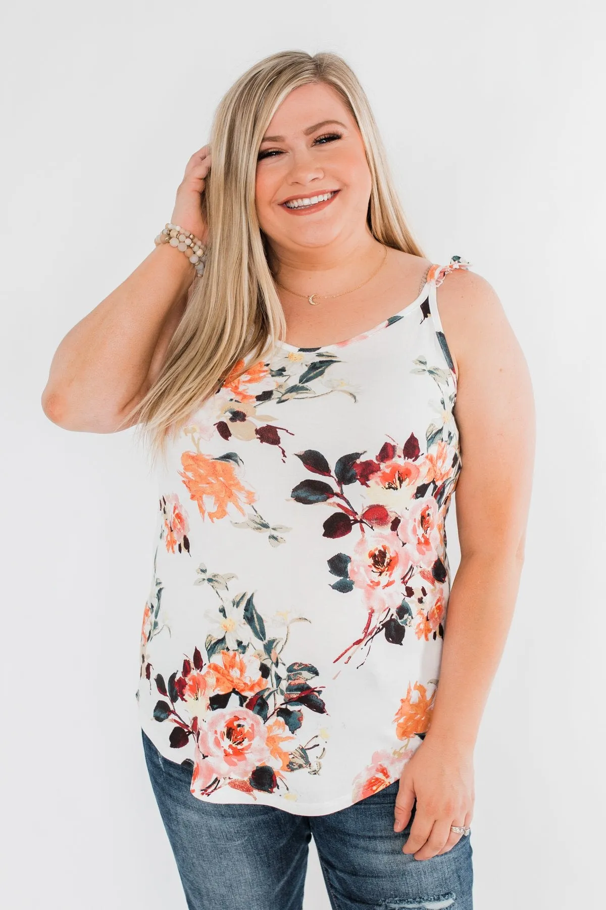Turn & Smile Floral Tank Top- Ivory