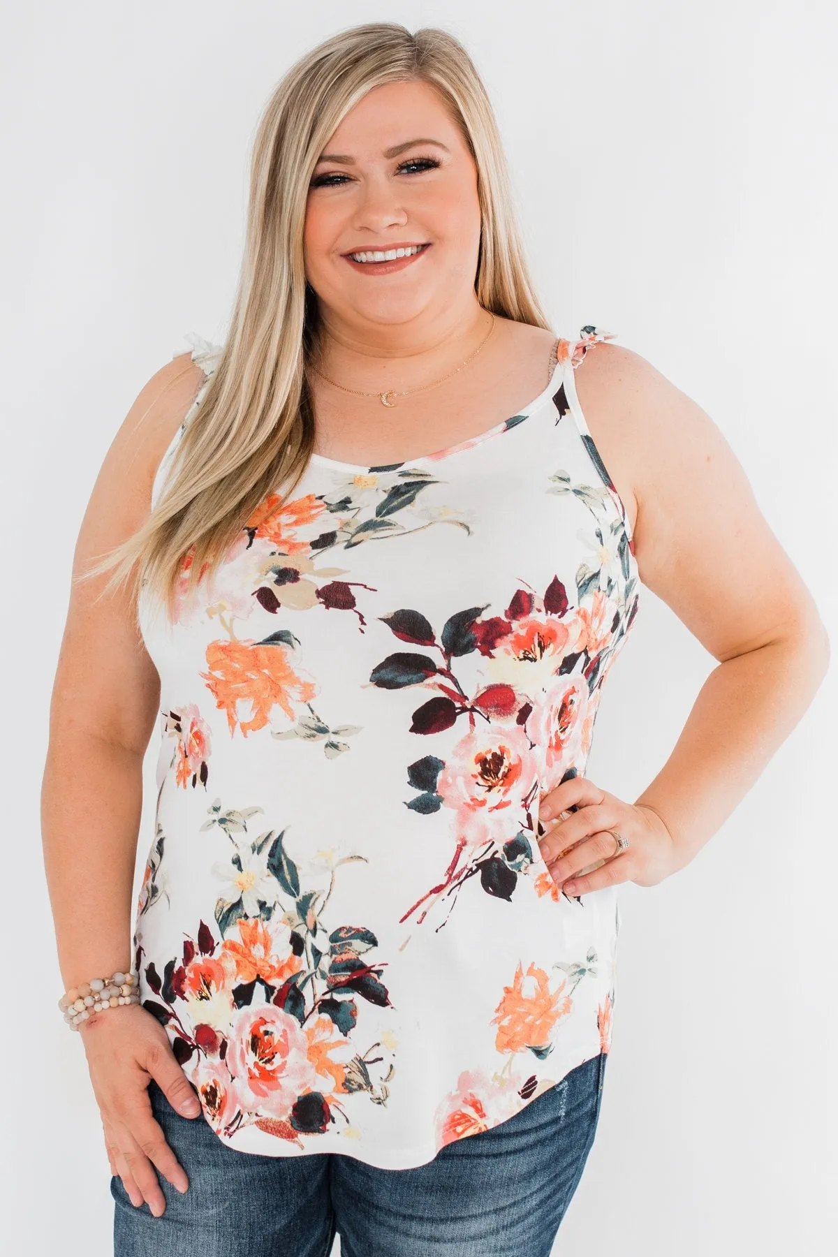 Turn & Smile Floral Tank Top- Ivory