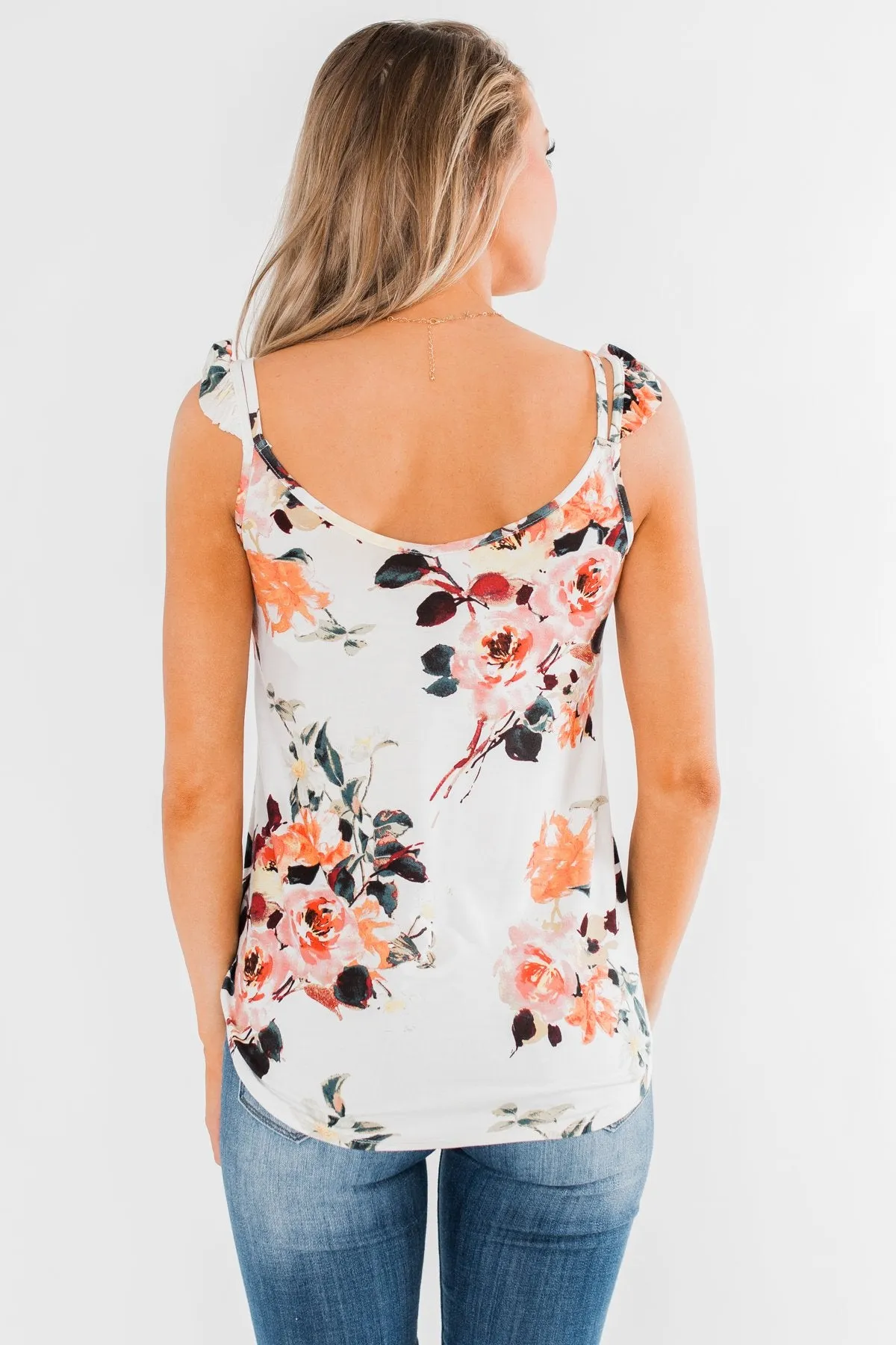 Turn & Smile Floral Tank Top- Ivory