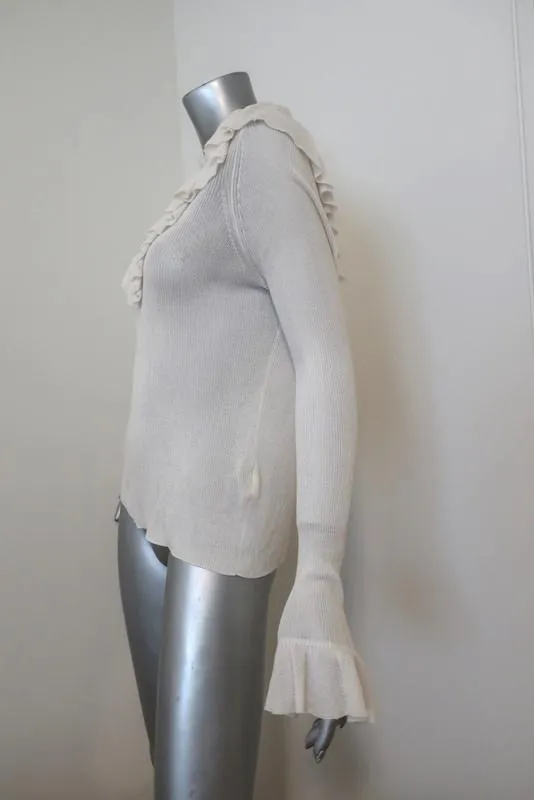 Ulla Johnson Top Maritza Cream Fine Ribbed Cotton Size Medium Ruffled Pullover
