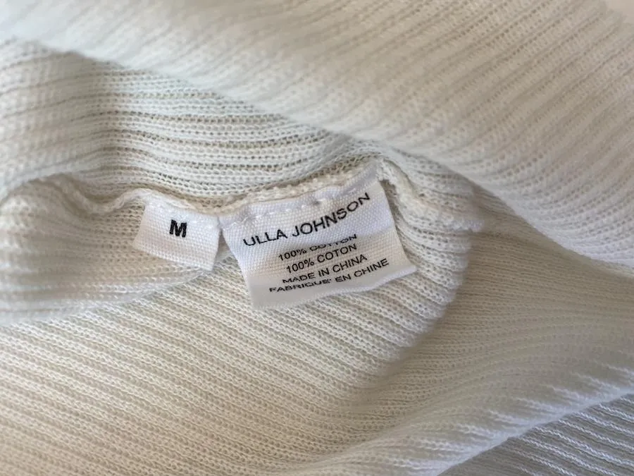 Ulla Johnson Top Maritza Cream Fine Ribbed Cotton Size Medium Ruffled Pullover