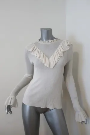 Ulla Johnson Top Maritza Cream Fine Ribbed Cotton Size Medium Ruffled Pullover