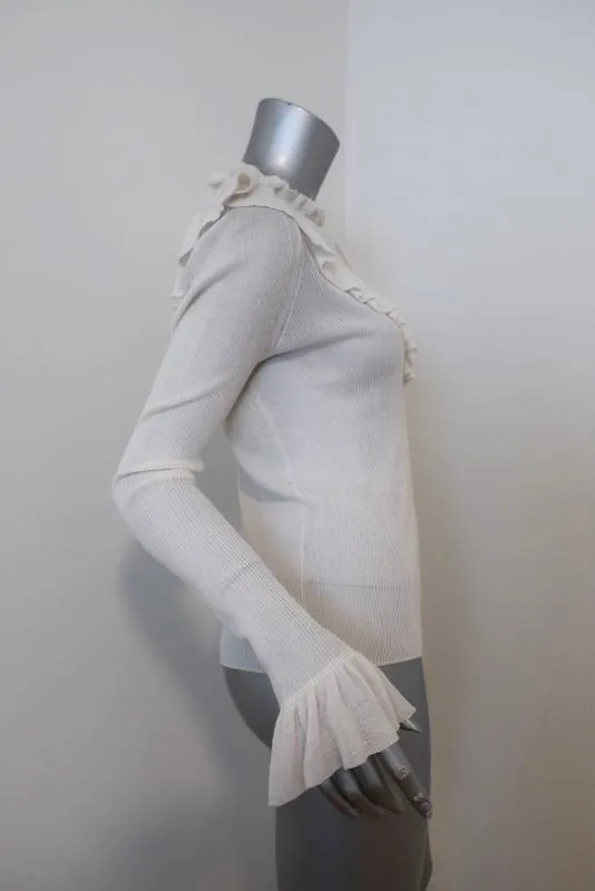Ulla Johnson Top Maritza Cream Fine Ribbed Cotton Size Medium Ruffled Pullover