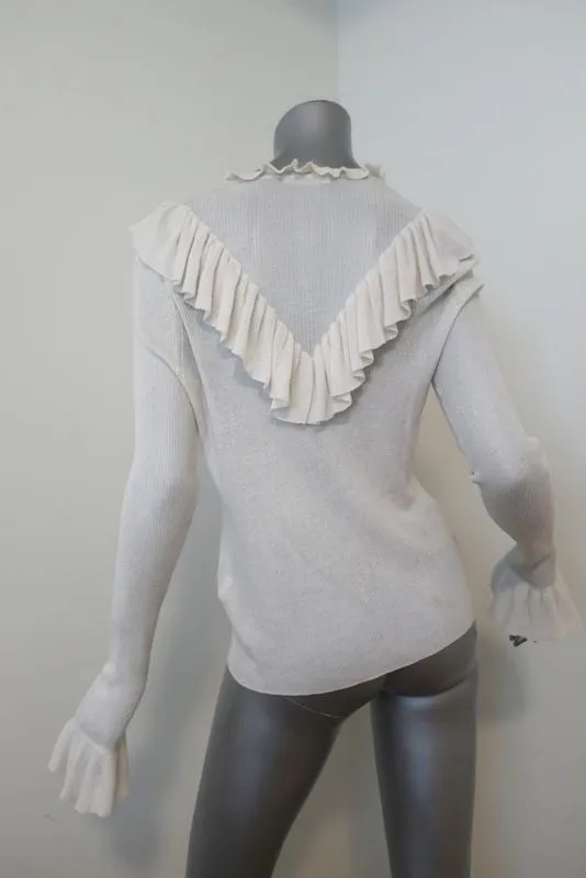 Ulla Johnson Top Maritza Cream Fine Ribbed Cotton Size Medium Ruffled Pullover
