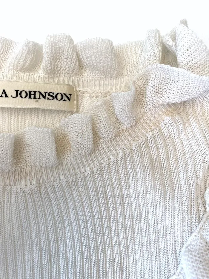 Ulla Johnson Top Maritza Cream Fine Ribbed Cotton Size Medium Ruffled Pullover