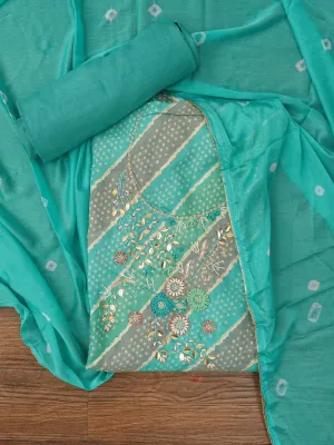 Unstitched Cotton Multicolor Bandhani Printed Dress Material With Dupatta