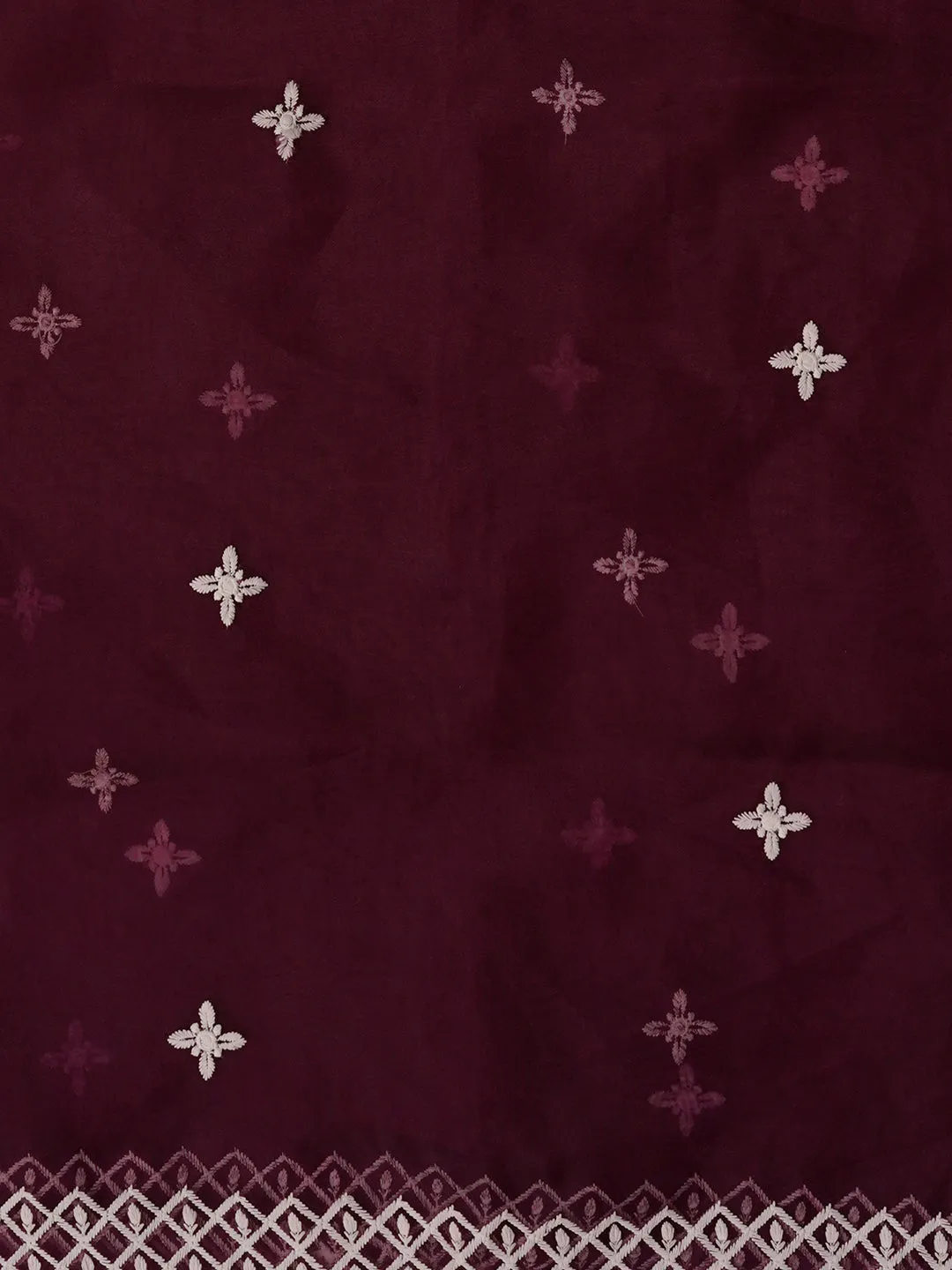 Unstitched Purple Embroidered Organza Dress Material With Dupatta