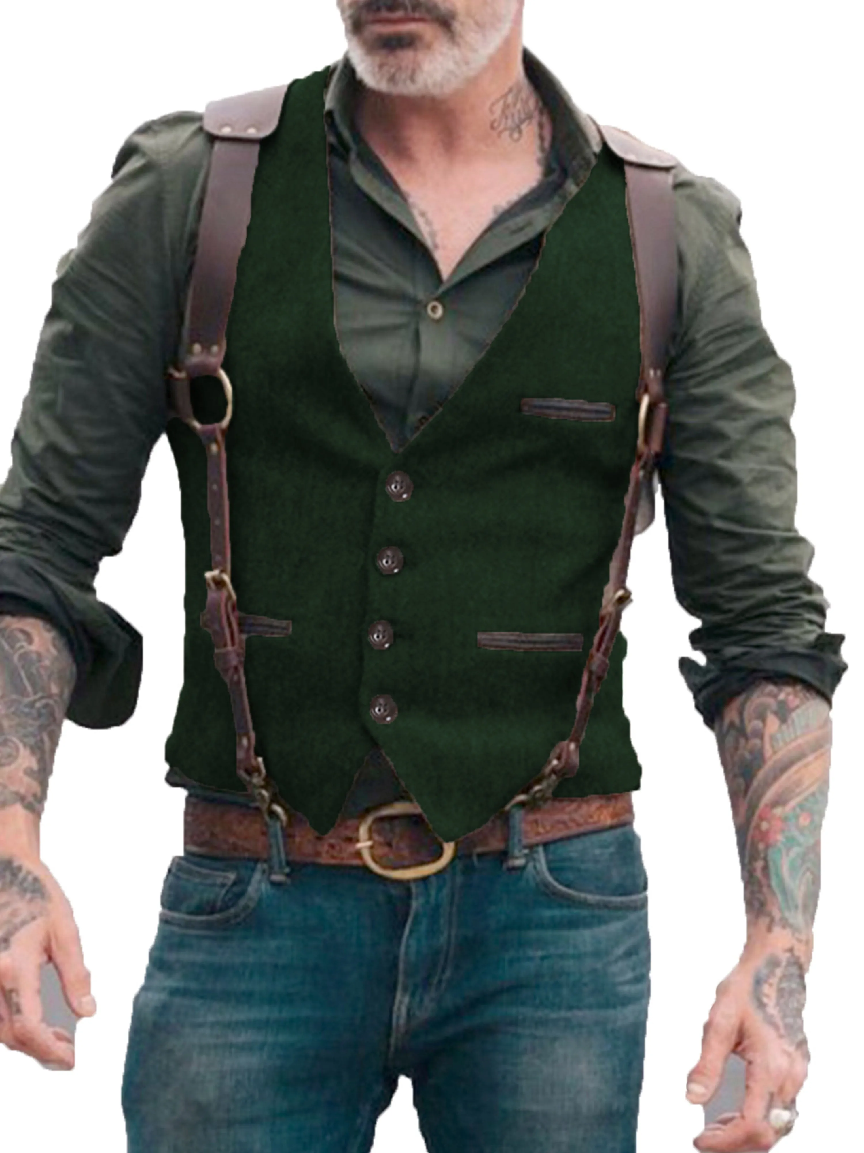 V Neck Solid Color Herringbone Vest Men's Suit Vest