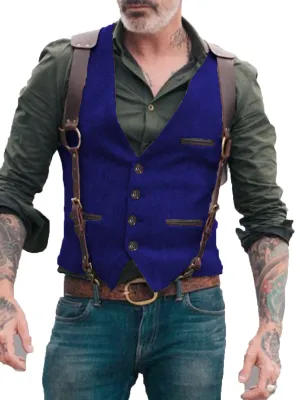 V Neck Solid Color Herringbone Vest Men's Suit Vest