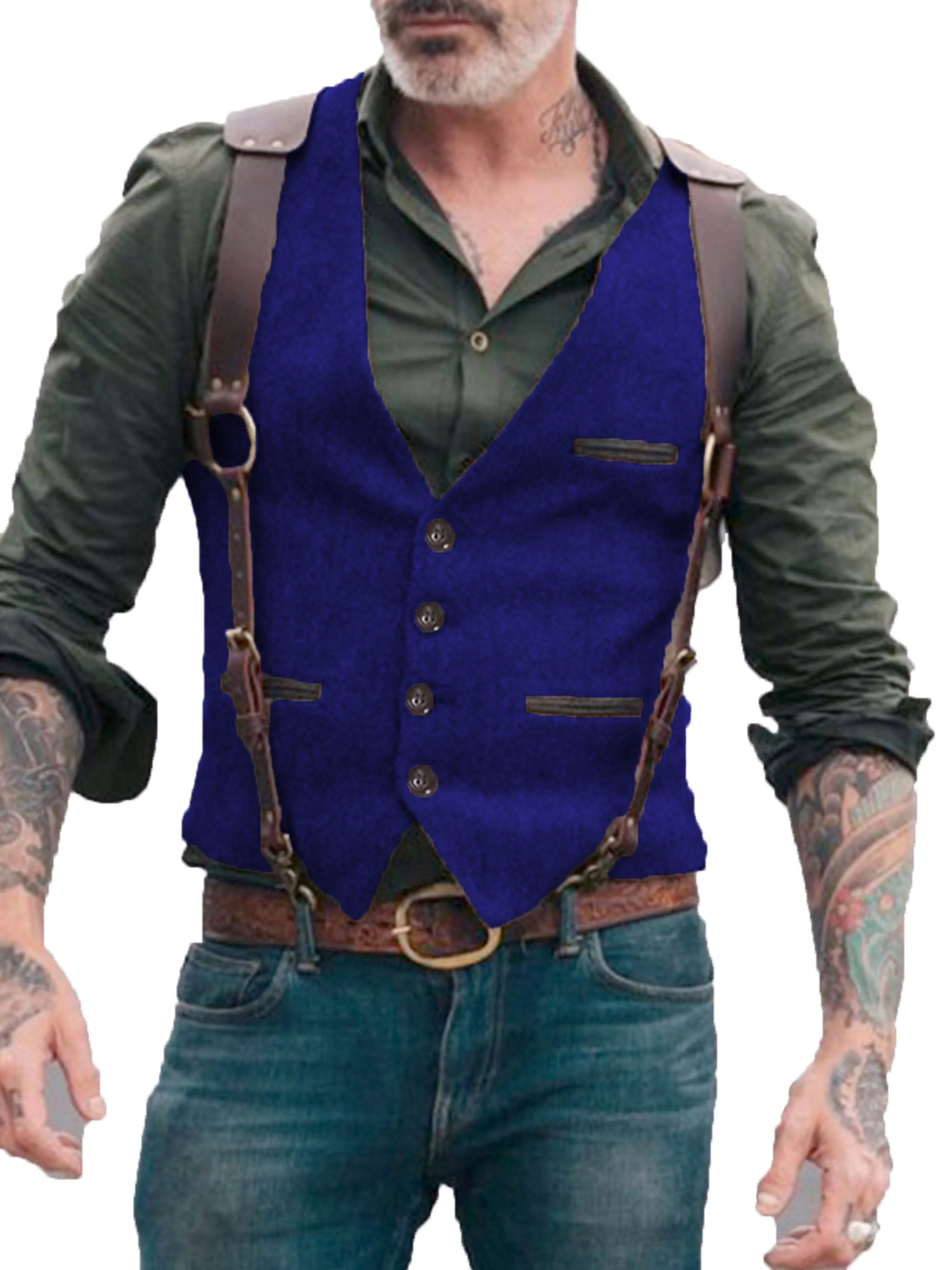V Neck Solid Color Herringbone Vest Men's Suit Vest