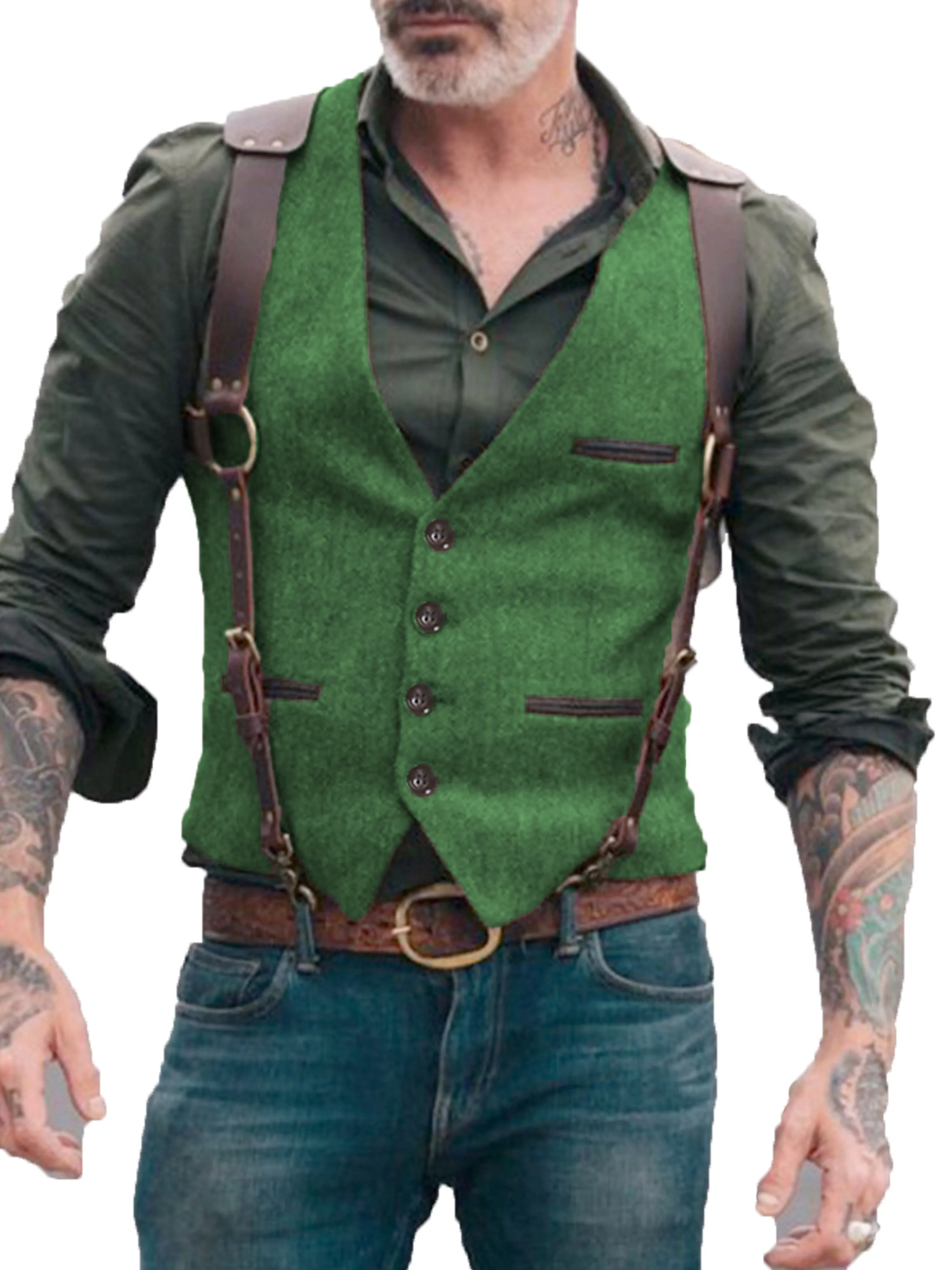 V Neck Solid Color Herringbone Vest Men's Suit Vest