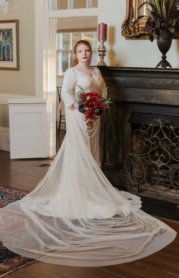 Vegan Alternative Draped Wedding Cape Veil, Bridal Dress Cover-Up