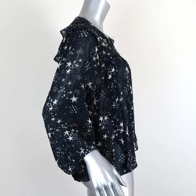 Velvet by Graham & Spencer Top Ann Teal Ruffled Star Print Georgette Size Small