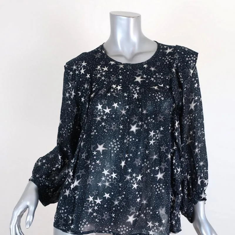 Velvet by Graham & Spencer Top Ann Teal Ruffled Star Print Georgette Size Small