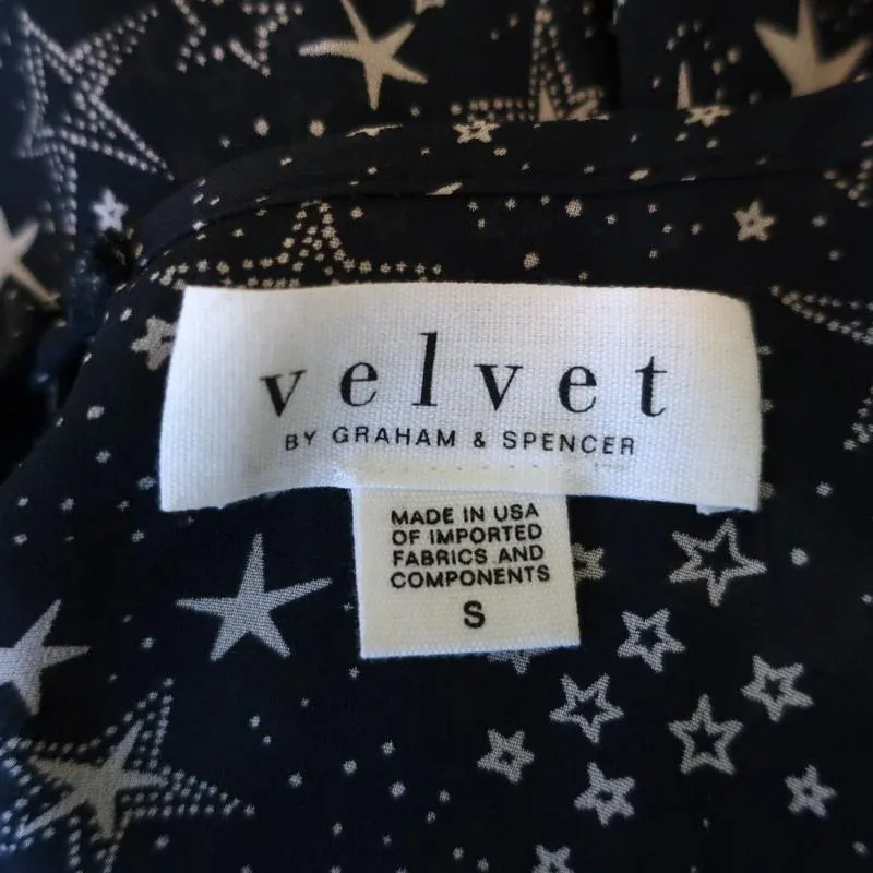 Velvet by Graham & Spencer Top Ann Teal Ruffled Star Print Georgette Size Small
