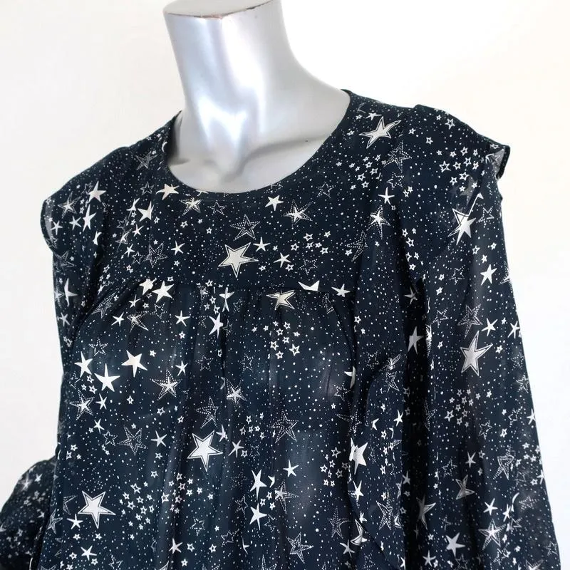 Velvet by Graham & Spencer Top Ann Teal Ruffled Star Print Georgette Size Small