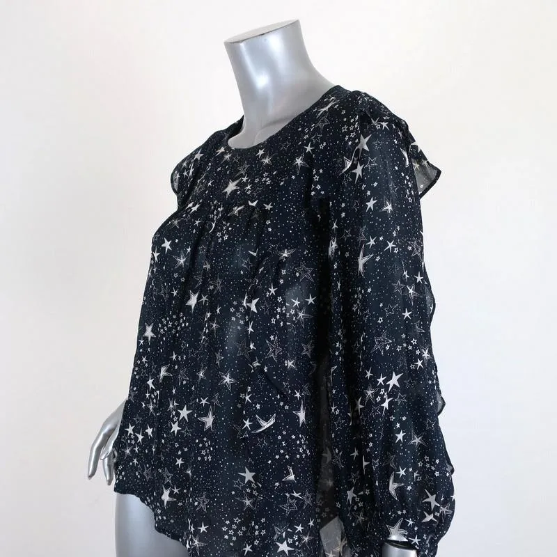 Velvet by Graham & Spencer Top Ann Teal Ruffled Star Print Georgette Size Small