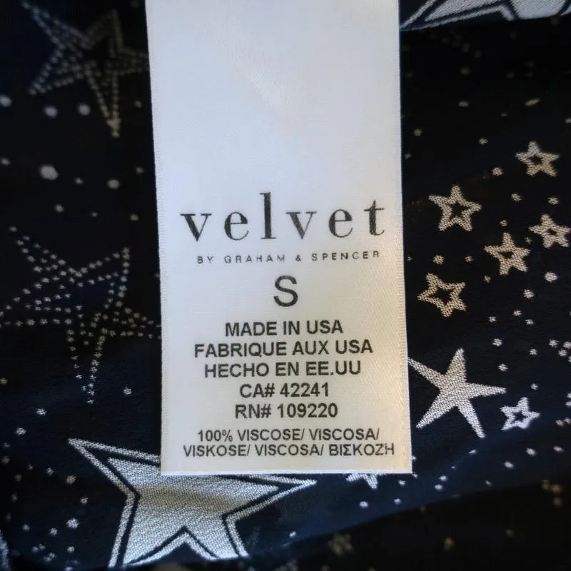 Velvet by Graham & Spencer Top Ann Teal Ruffled Star Print Georgette Size Small