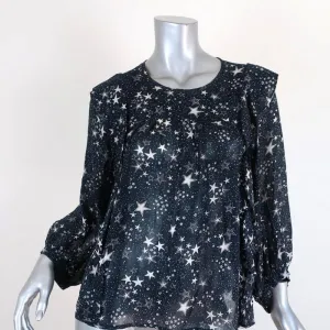 Velvet by Graham & Spencer Top Ann Teal Ruffled Star Print Georgette Size Small