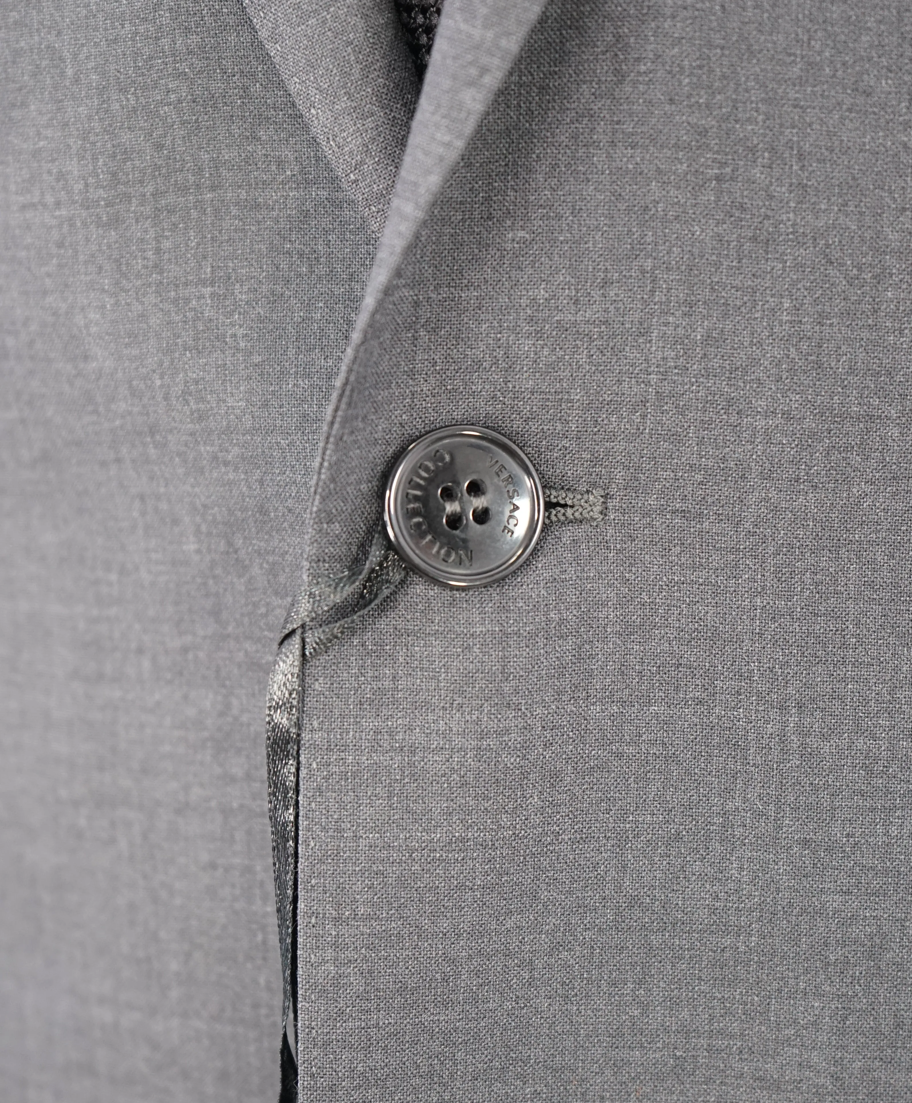 VERSACE COLLECTION - Solid Gray Wool Suit Logo Buttons  - 40R