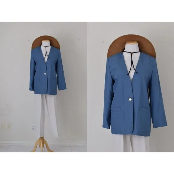 Vintage 90s Blue Lightweight Blazer by Counterparts Petite |  size 8