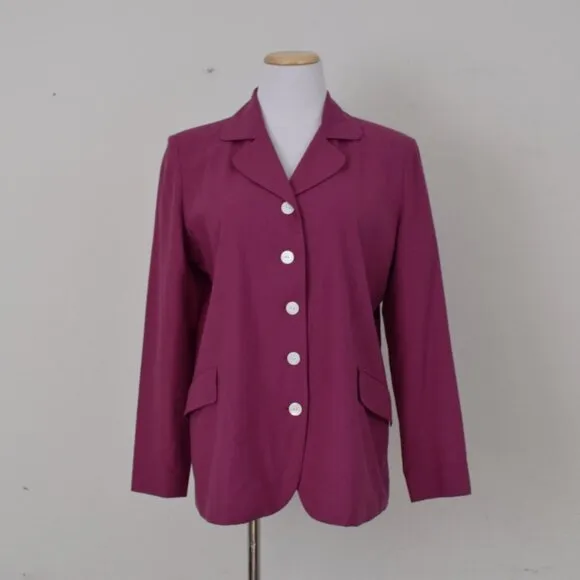 Vintage 90s Lightweight Magenta Silk Blazer by LA Cera size M